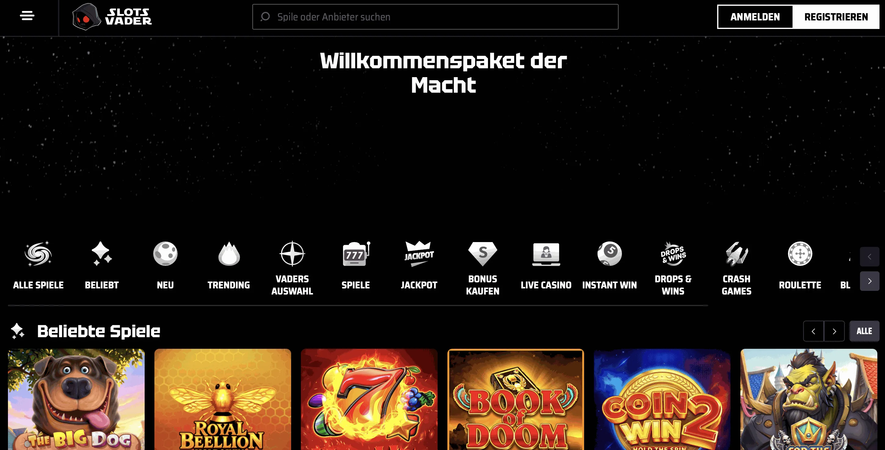 SlotsVader Casino Startseite